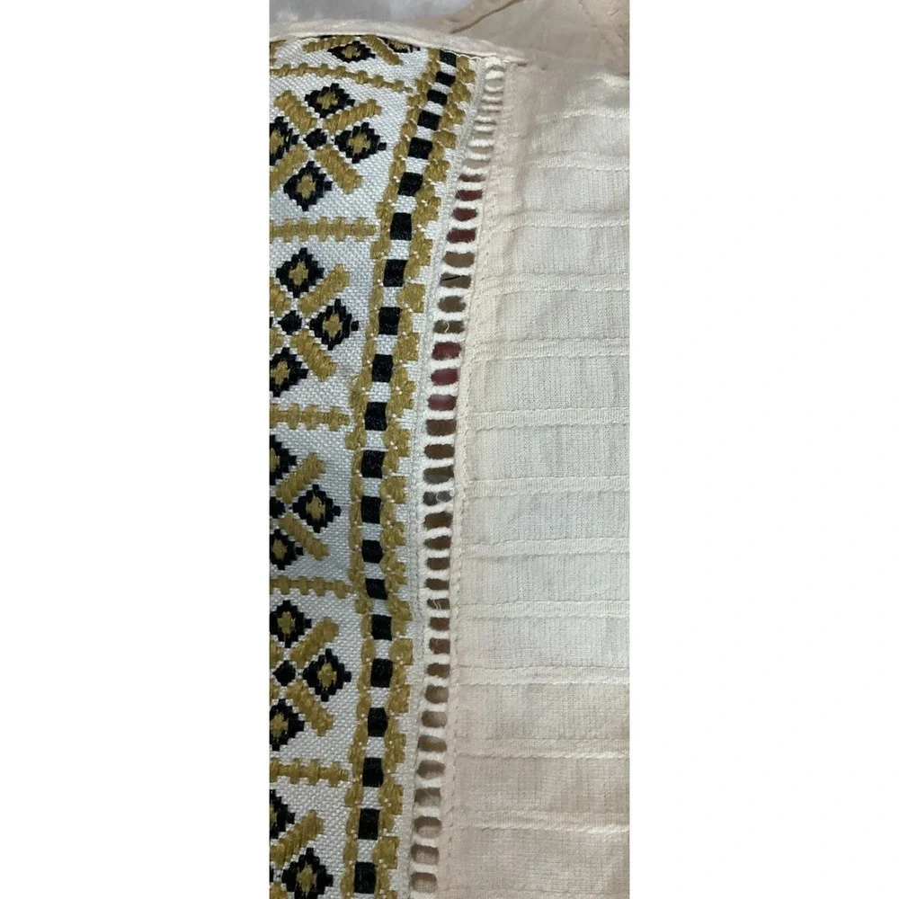 Grigio USA Women's Large Embroidered Creamy Oatmeal Boho Peasant Tunic Tassel